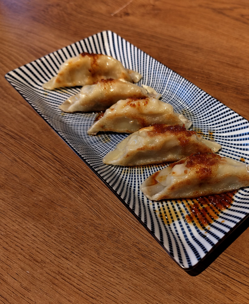 Vegetarian gyoza made with kimchi.